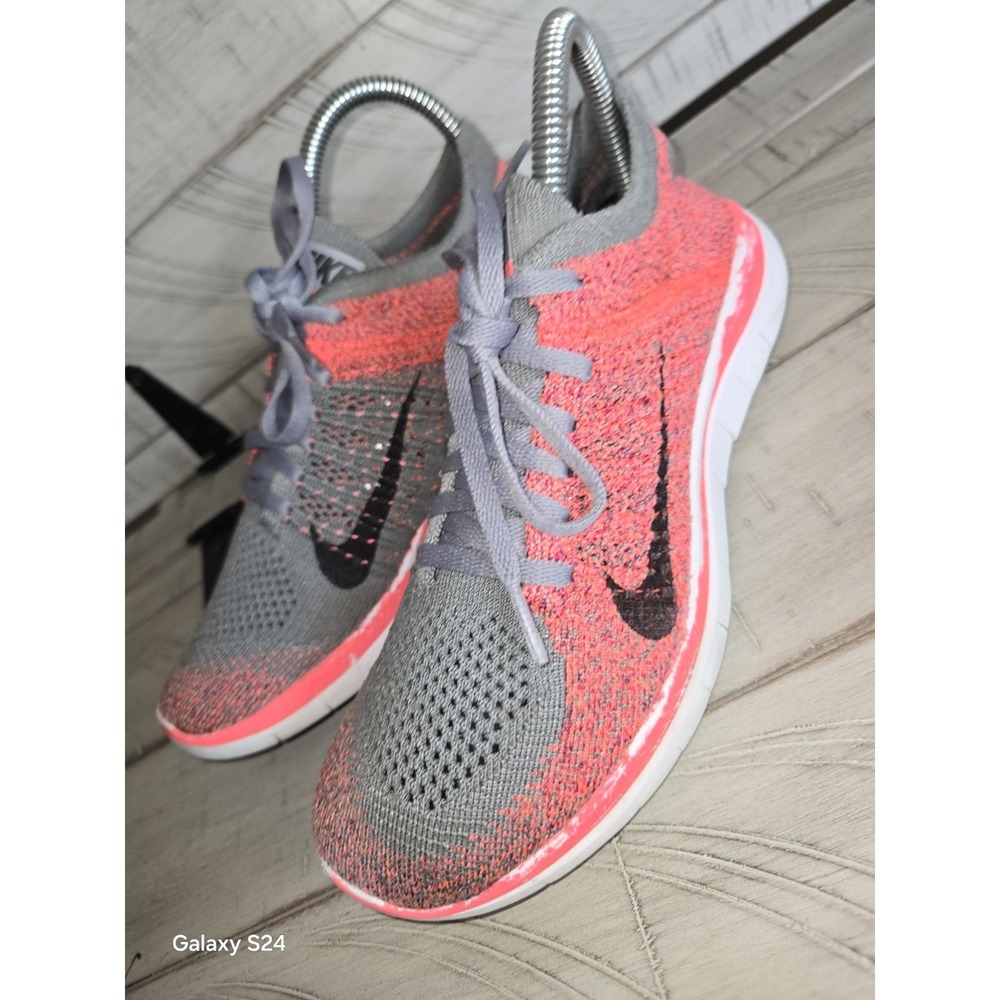 Nike Free 4.0 Flyknit Running Shoes Women's Size 7 Orange Gray